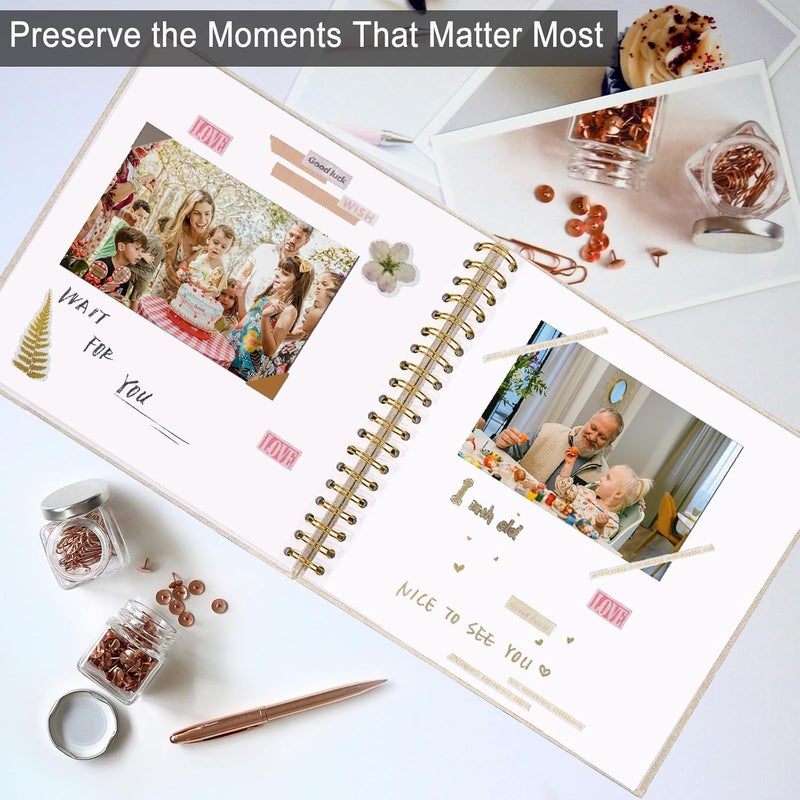 Sprsthai 8 x 8 Inch Scrapbook Photo Album, Memory Book Linen Cover for Photos, Hardcover Kraft White Pages Photo Albums for Travel, Wedding Anniversary Family Christmas Baby 40 Pages, Beige - Image 4